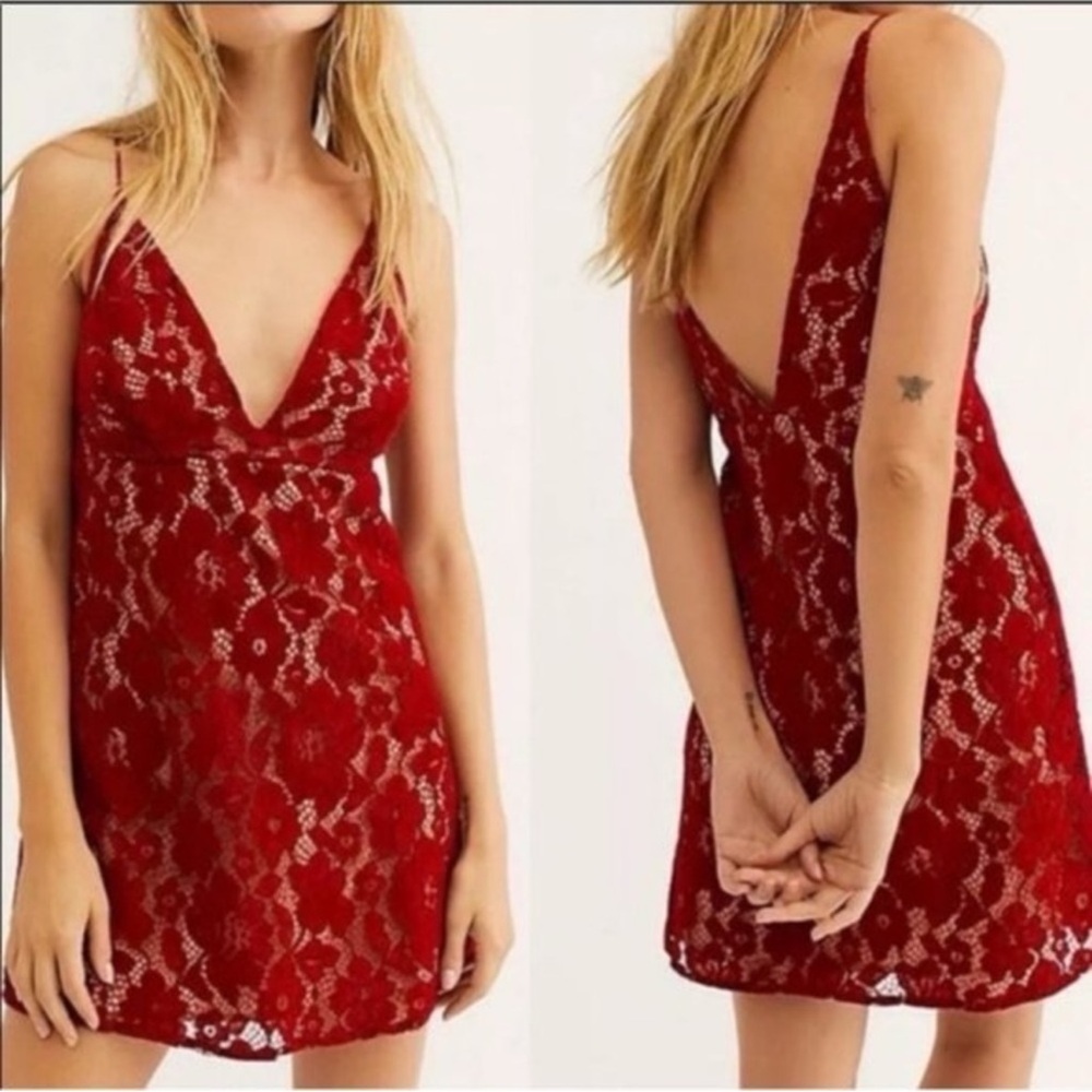Free People Red Lace Backless Dress